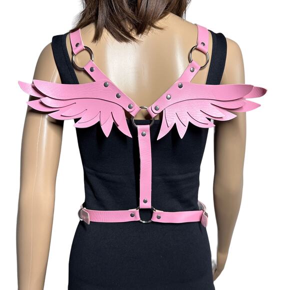 Angel Wings Pink Body Waist Belt Adjustable Faux Leather Cosplay Punk Cutegoth - Picture 1 of 7